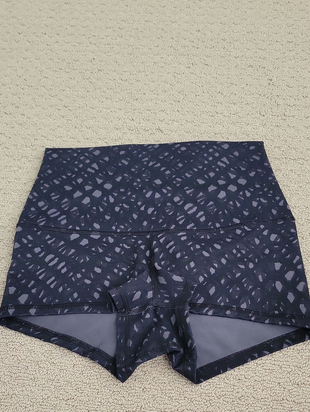 Lululemon Foldover Top Shorts In A Black And Gray Print